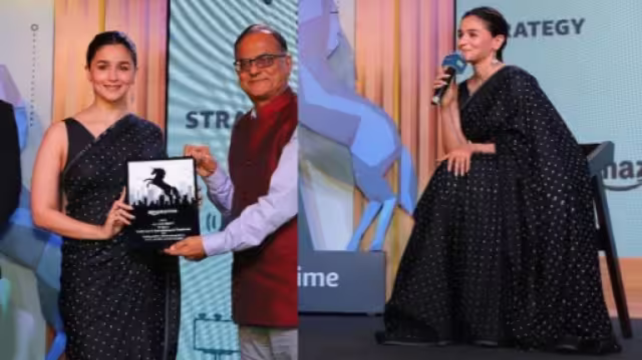 Alia Bhatt arrived at an event in Delhi wearing a black saree, fans praised her fiercely