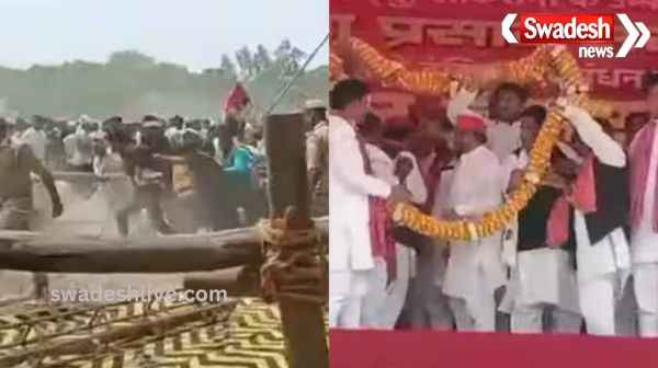 Ruckus in SP supremo Akhilesh Yadav\'s rally, chairs were broken, police handled it in time.